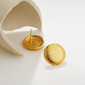 14K Gold Plated Minimalist Design Earrings*Simple Everyday Dainty Round Button